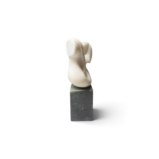 Signed Alain Prevost Modernist Abstract Carved Stone Sculpture on Black Stone Base For Sale - Image 4 of 7