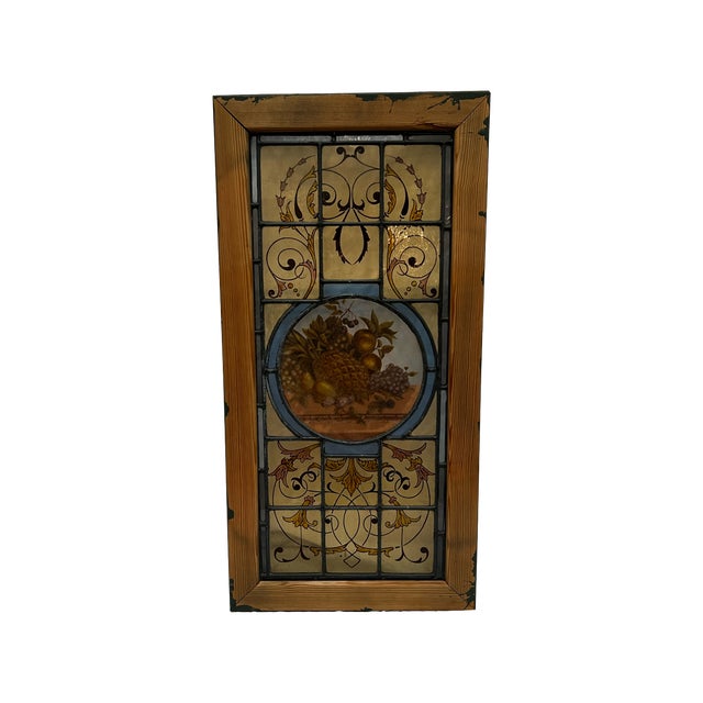 Early 20th Century Stained Glass in Painted Frame For Sale - Image 5 of 5