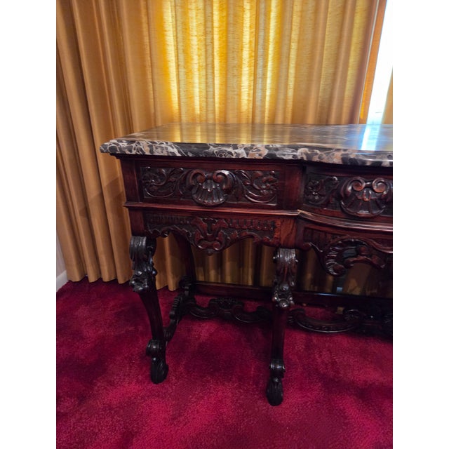 Antique Italian Renaissance Revival Walnut Marble Top Credenza Sideboard Buffet For Sale - Image 11 of 18