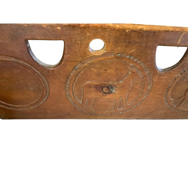Early 19th Century Rare Antique 19th C European Folk Art Rocking Cradle Hand Carved Wood Catholic Iconography and Monogram For Sale - Image 5 of 10