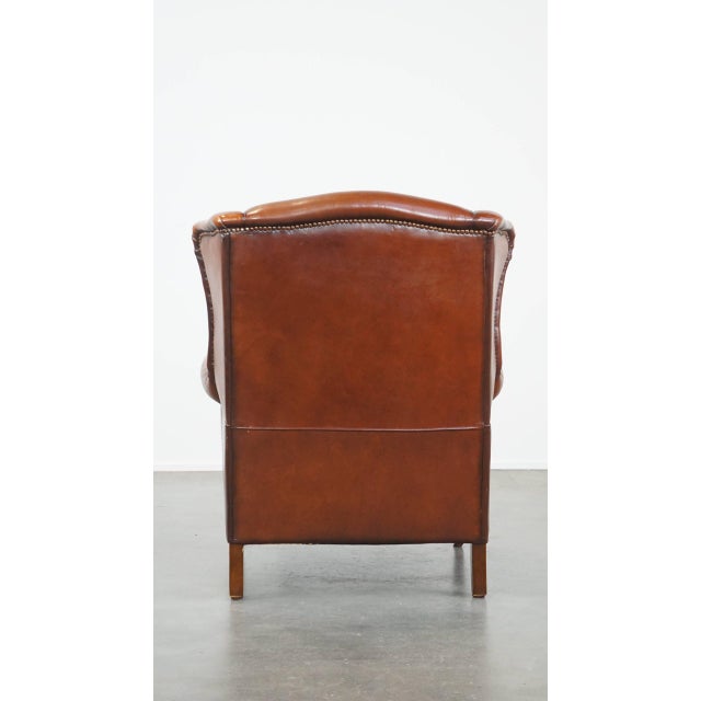 Warm Color Leather Wing Chair For Sale - Image 4 of 12