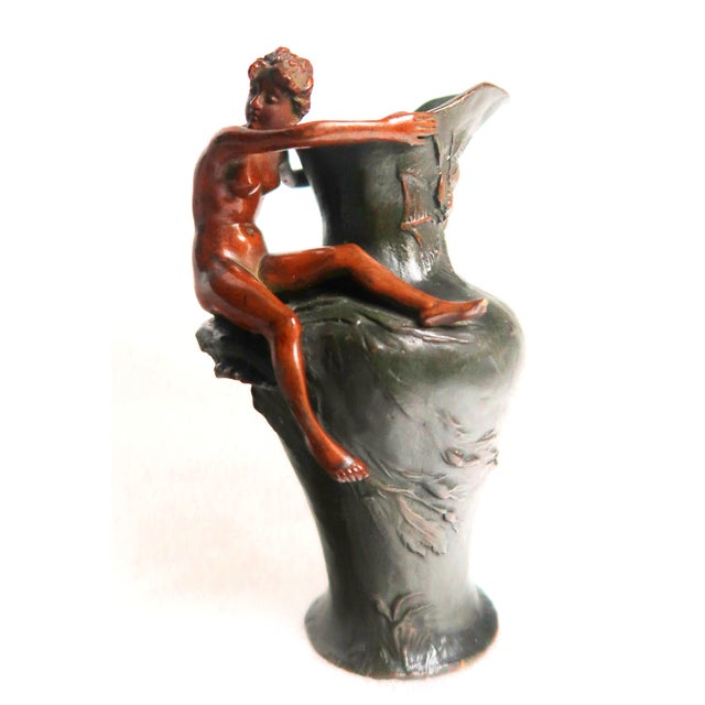 Bronze Early 20th Century Art Nouveau Exquisite Bronze Sculpture of Nude on Ewer For Sale - Image 8 of 18