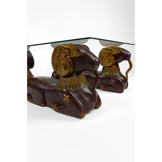 Hollywood Regency Carved Wood Rams Head Coffee Table, 1970 For Sale - Image 12 of 18