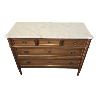 Antique French Louis XVI Style Marble-Top Commode With Brass Trim For Sale