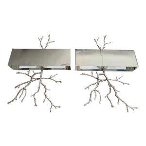 Branch Shaped Stainless Steel Sconces, Pair