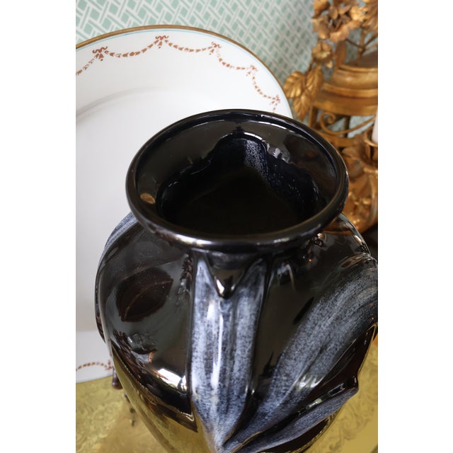 Blue Vintage Harris Potteries Chicago Black & Pewter Art Deco Revival Vase For Sale - Image 8 of 18