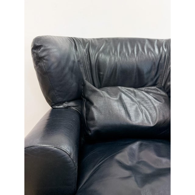 Late 20th Century Calia Salotti Italian Black Leather Chair and Ottoman Set Made in Italy For Sale - Image 11 of 12