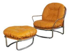Set of Model 915 Lounge Chair with Footrest in Metal and Leather by Carlo de Carli for Cinova, 1970s