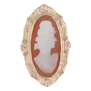 Richard Glatter Carved Shell Cameo Slide Bracelet Charm 14k Yellow Gold Vintage For Sale