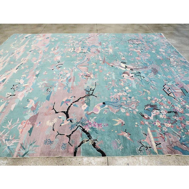 Textile Galerie Shabab Collection Mid-20th Century Handmade Chinese Art Deco Room Size Carpet in Seafoam Green For Sale - Image 7 of 10