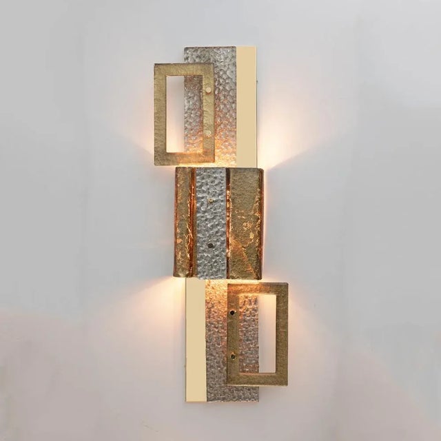 Modern Geometric Murano Glass and Brass Wall Lamp, 1990 For Sale - Image 9 of 10