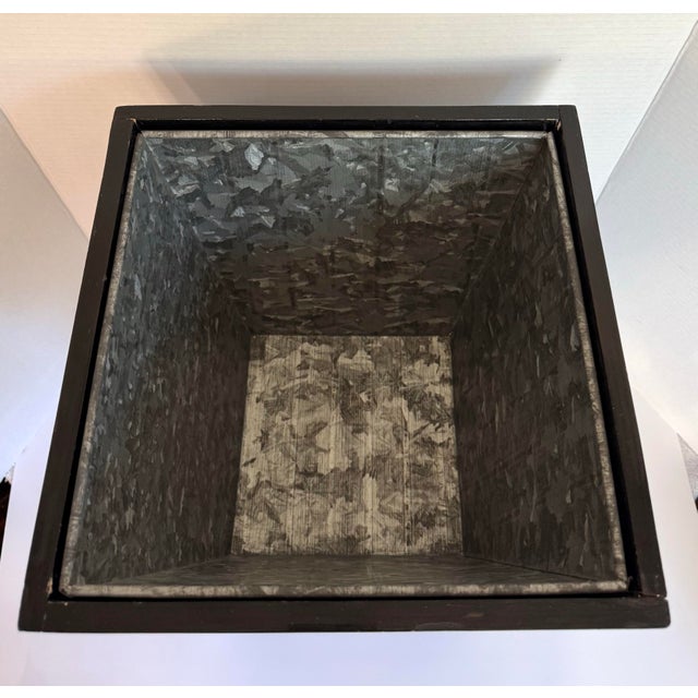 Vintage Asian Black Lacquer Ice Bucket on Stand With Lid & Liner or Planter Stand For Sale - Image 4 of 12