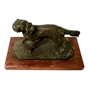 Late 19th Century French Antique Bronze Dog Sculpture Signed