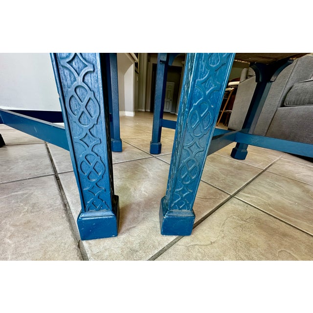 Pair Painted Chinese Chippendale Style Benches Chinoiserie Tapestry Upholstery For Sale - Image 11 of 18
