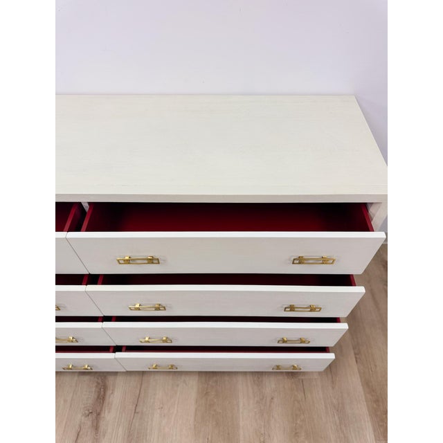 White Coastal Mitchell Gold Bob Williams White Dresser, Brass Handles, 8 Drawer For Sale - Image 8 of 13