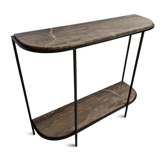 Modern Rounded Taupe Marble & Iron Console Table For Sale - Image 9 of 12