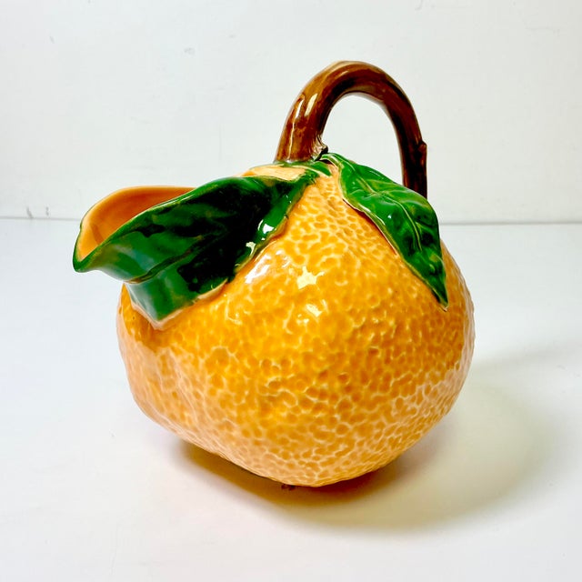 Mid 20th Century Coastal Boho Chic Hollywood Regency Majolica Trompe L’Oeil Orange Pitcher For Sale - Image 9 of 15