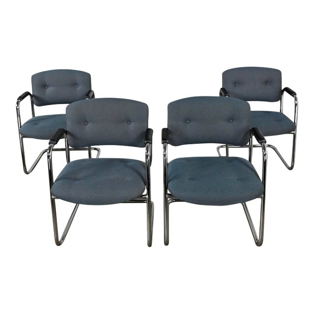 Late 20th Century Gray & Chrome Cantilever Chairs by United Chair Co Style of Steelcase Set of 4 For Sale