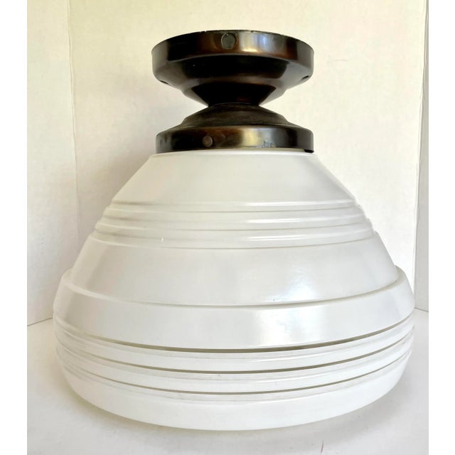 1950s 1950's Art Deco Frosted Semi-Flush Pendant Light For Sale - Image 5 of 11