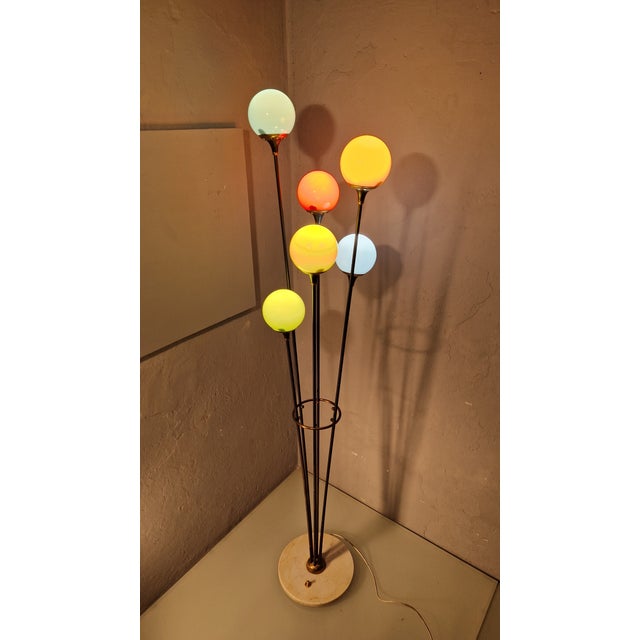 Mid-Century Style Alberello Floor Lamp in Iron and Brass with Circular Base in Marble from Stilnovo, 1980s, in Very Good...