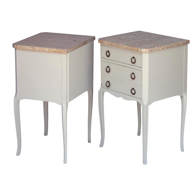 Wood Antique Marble Top Nightstands, 2 Pieces For Sale - Image 7 of 10