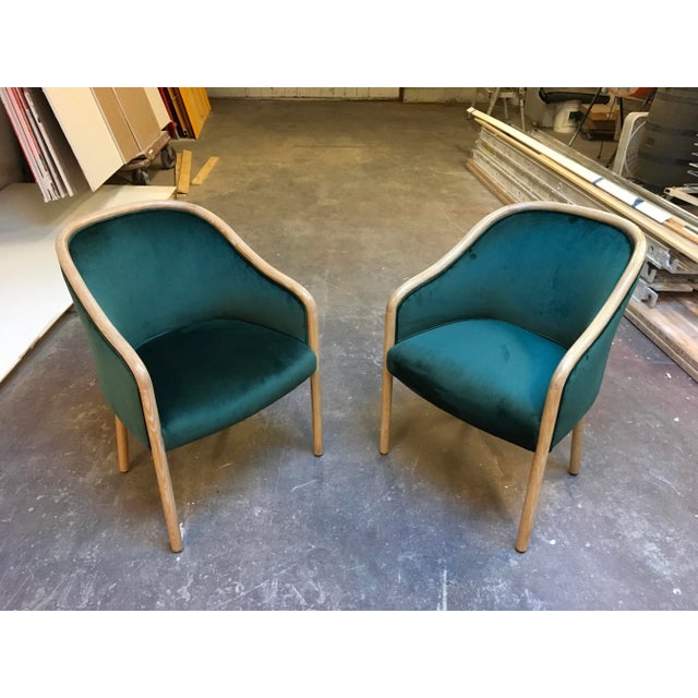 Pair of Fully Restored Ward Bennett Solid Ash Wood Frame Chairs – Cerused Ash With Moss Green Velvet Upholstery For Sale - Image 12 of 12