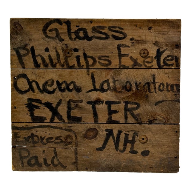 Early 20th Century Salvaged Wooden Crate Shipping Label for the Phillips Exeter Academy, New Hampshire For Sale