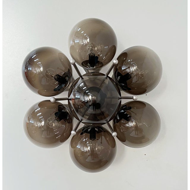 Italian 21st Century Blossom Satin Nickel Smoky Globe Flush Mount by Fabio LTD For Sale - Image 3 of 7