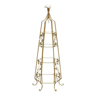 Vintage Italian Hollywood Regency Gold Tole Metal 4 Tier Lighted Etagere Curio For Sale