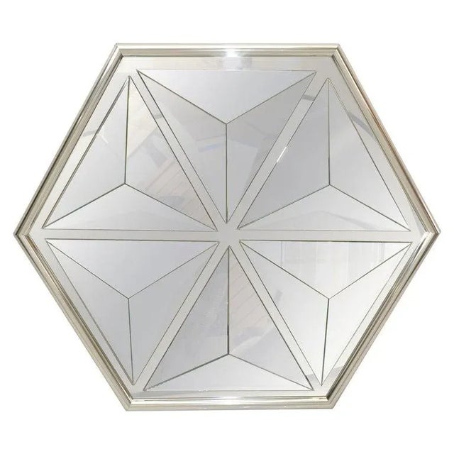 Thayer Coggin by Milo Baughman 1976 Diamond Shaped Faceted Octagonal Nickel Wall Mirror For Sale - Image 13 of 13