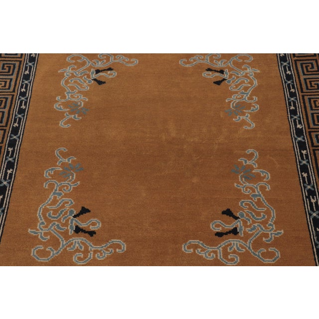 Rug & Kilim’s Chinese Art Deco Inspired Rug, Brown With Greek Key Border For Sale In New York - Image 6 of 9
