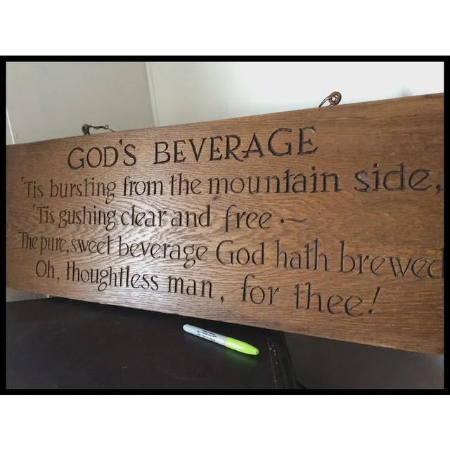 1940s Primitive, Folk Art Hand Carved Wood Sign, God's Beverage, Poetry For Sale - Image 5 of 9