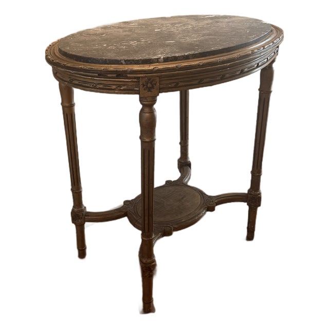 Antique French Louis XVI Table Gilded in Wood and Marble, 1860s For Sale