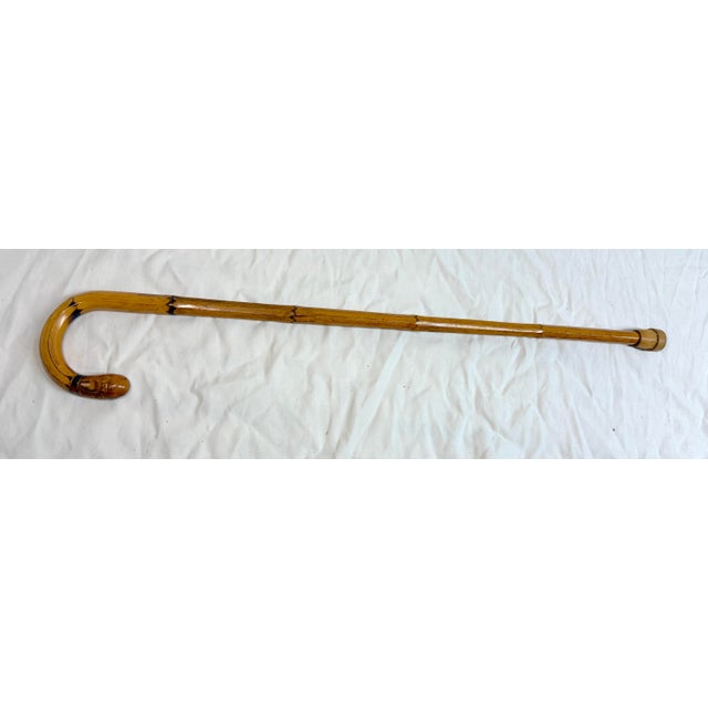 Antique Asian Hand Carved Natural Bamboo Root Wood Faceted Walking Stick Cane For Sale - Image 10 of 15