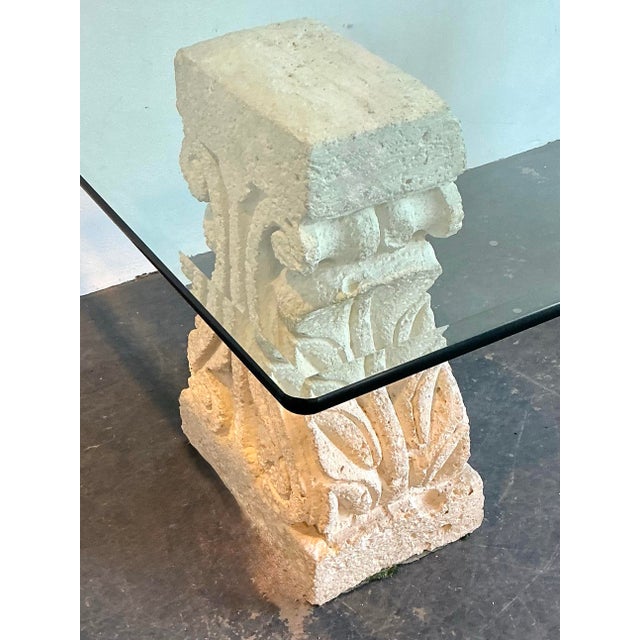 Cream Vintage Carved Coquina Stone Pedestal Dining Table For Sale - Image 8 of 12
