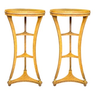 Neo-Classical Style Burl & Gilt Pedestals / Tables by Baker Furniture- Pair For Sale