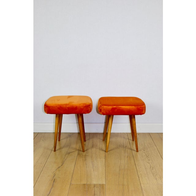 Red Vintage Orange Square Stool, PRL, 1970s For Sale - Image 8 of 9