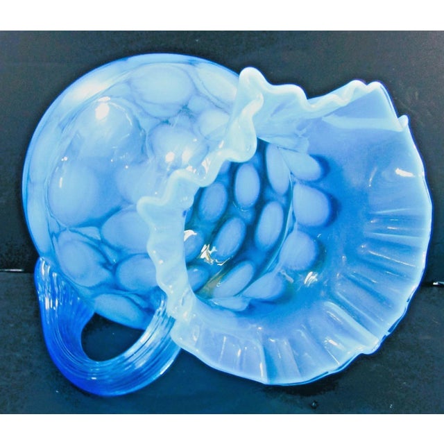 Vintage Fenton Blue Opalescent Coin Spot Glass Pitcher and 4 Tumblers Set For Sale - Image 11 of 17