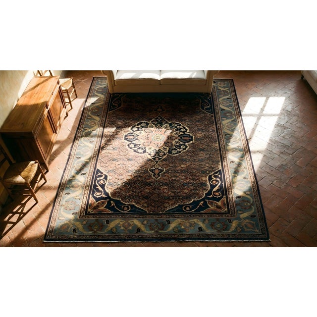 Textile Distinguished Medallion in the Center in a Black Ground Color Antique Persian Bijar Rug For Sale - Image 7 of 8