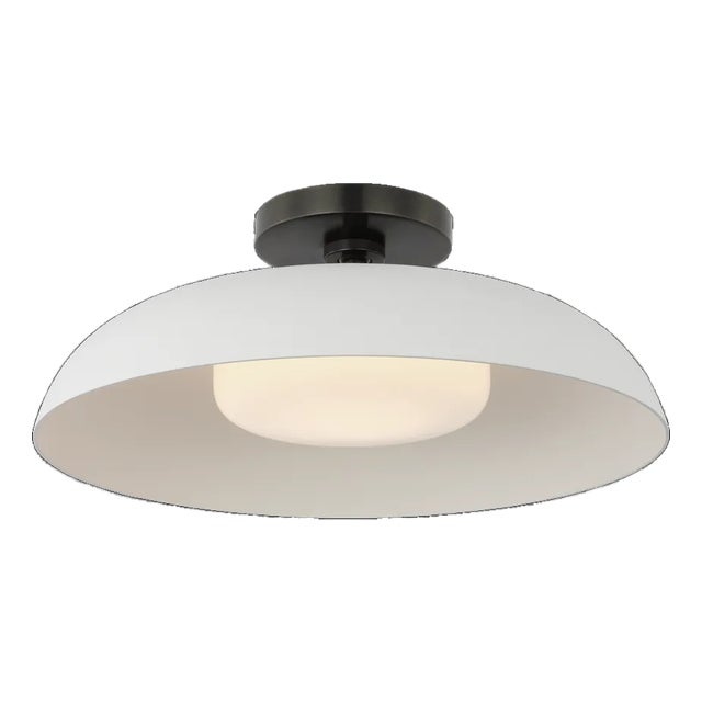 Amber Lewis for Visual Comfort Signature Cyrus 16" Flush Mount in Bronze and White with White Glass For Sale