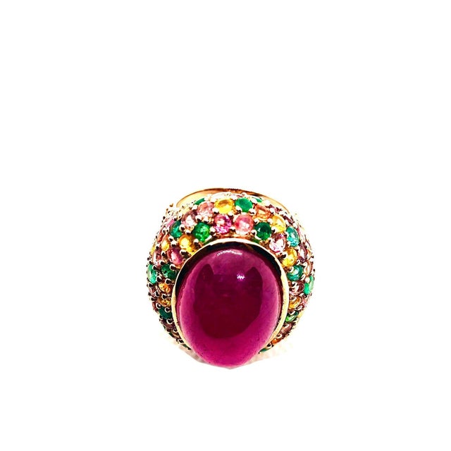 Late 20th Century Bochic “Orient” Vintage Retro Emerald, Ruby & Sapphire Ring Set In 18K Gold & Si For Sale - Image 5 of 10