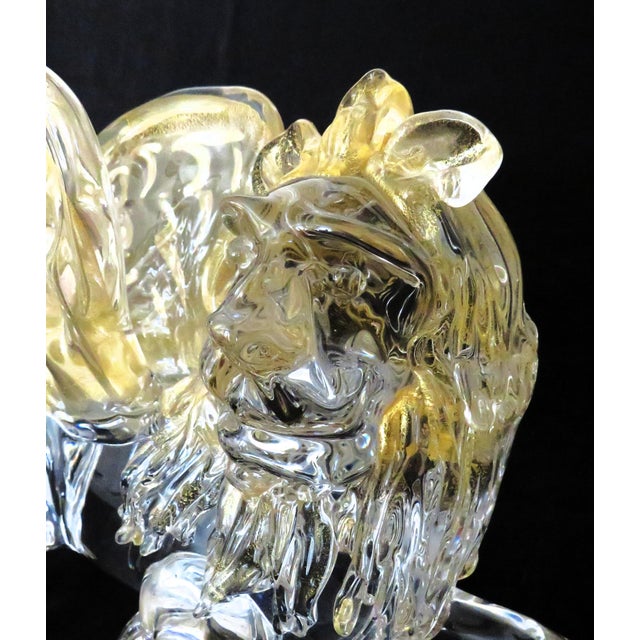 Murano Large Murano Glass the Winged Lion of St. Marco Sculpture Signed Mario Badioli Venetian Italian Gold Flecks 1987 For Sale - Image 4 of 10