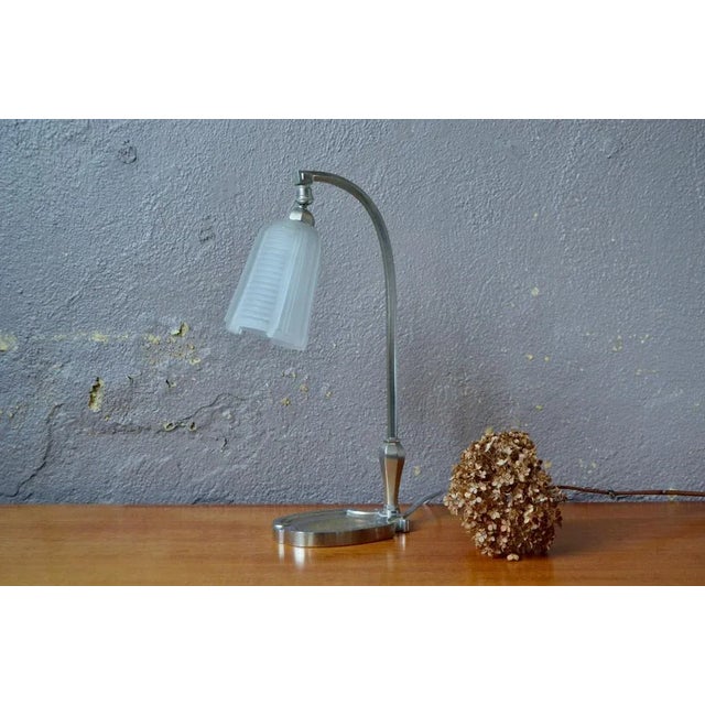 Art Deco Desk Lamp in Chromed Metal and Shortbread Glass, France, 1930s For Sale - Image 10 of 10