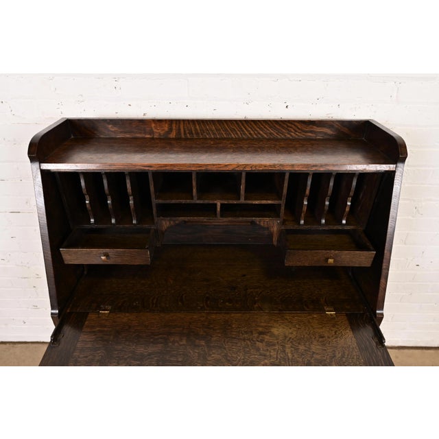 Wood Stickley Brothers Antique Mission Oak Arts & Crafts Drop Front Secretary Desk, Circa 1900 For Sale - Image 7 of 14