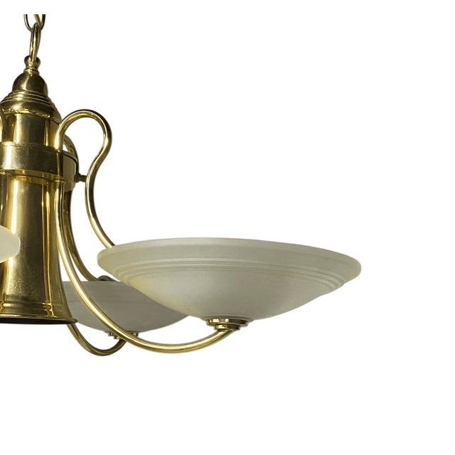 Mid-Century Modern Vintage Danish Modern Brass and Frosted Glass Chandelier Light For Sale - Image 3 of 9
