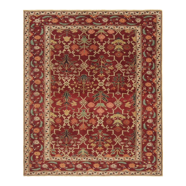 Rug & Kilim’s Agra Style Rug in Red and Green With Trellis Floral Patterns For Sale