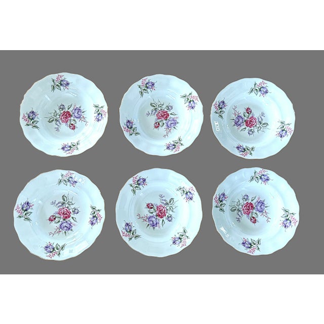 Vintage Embassy Flower Spray China. Six (6) large, and deep soup bowls, marked "Karolina, Made in Poland". All have a...