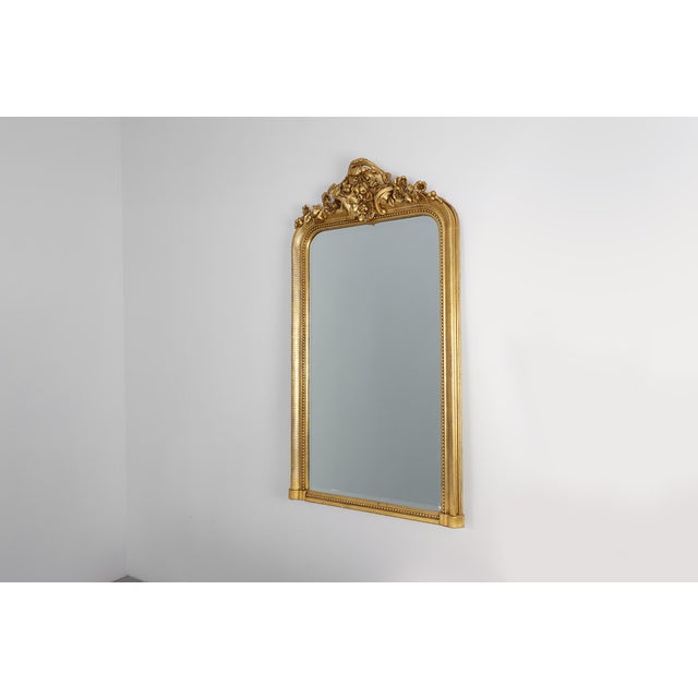 Baroque Mantel Mirror in Carved Wood and Gilded Plaster, France, 1850s For Sale - Image 5 of 12