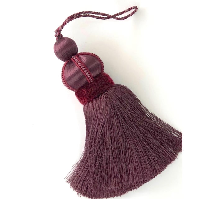 Key Tassel in Mulberry - Burgundy Color With Satin and Cut Velvet Details For Sale - Image 4 of 14