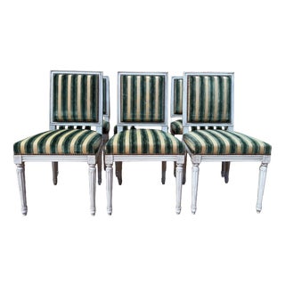 Louis XVI Style Chairs in Painted Wood and Striped Velvet, 1970s, Set of 6 For Sale